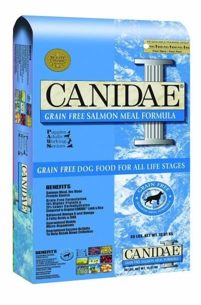 Canidae touts its grain-free dog and cat food formulas with various 'wild' ingredientsincluding salmon.
