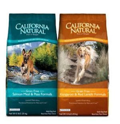 Natura's California Natural line now includes the Kangaroo & Red Lentils and Salmon Meal & Peas formulas for dogs.