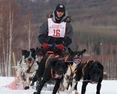 Robert Downey, founder and CEO of Annamaet Pet Foods, racing with his sled dog team.