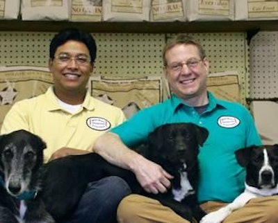 Jon Kitto and Alonso Saldivar, founders of Mister Buck's (with some four-legged friends), were inspired to create their company by a rescue dog.