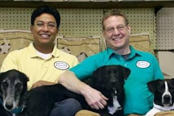 Jon Kitto and Alonso Saldivar, founders of Mister Buck's (with some four-legged friends), were inspired to create their company by a rescue dog.