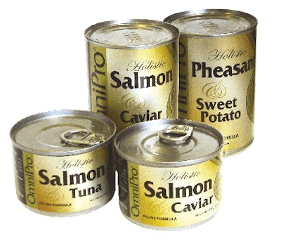 The OmniPro Holistic canned line features unique ingredients like caviar, pheasant and sweet potato, with salmon as the base.