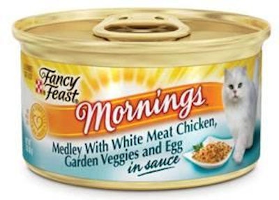Fancy Feast's new Mornings cat food line includes six varieties, available in US stores nationwide.