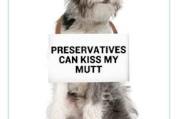 Freshpet's new ads feature a variety of dogs, like this mutt, with signs that play off their breed.