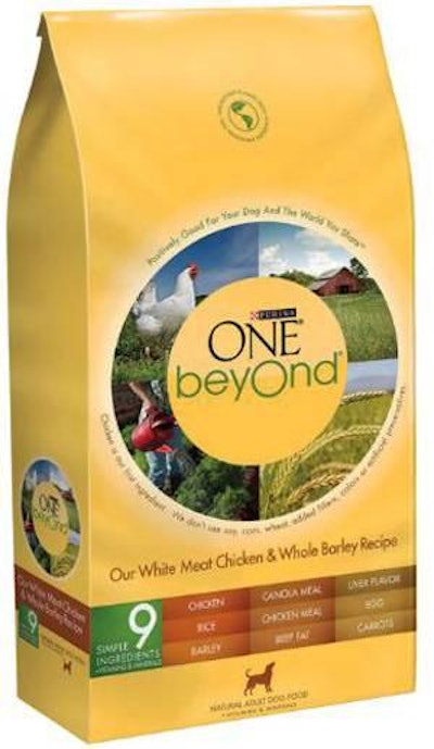Purina ONE Beyond White Meat Chicken & Whole Barley Recipe Adult dry dog food is being recalled for Salmonella contamination.