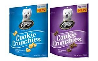 CESAR Cookie Crunchies are bite-sized baked treats for dogs.