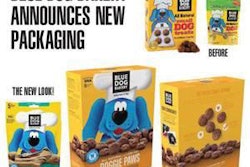 Blue Dog Bakery's redesigned packaging is simpler and features Ruffy, the spokesdog, in 3-D.