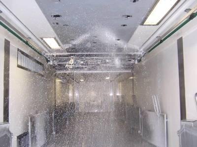 This prototype washing equipment inside a Danish pig trailer is the result of 3 years of development. (Photos courtesy SPF-Danmark)