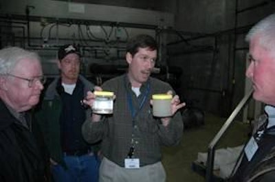 Jesse Fletcher shows results from the polymer mixing system.