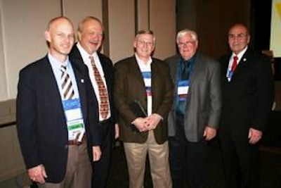 Chris Sharp, Kelly's Foods, NPFDA immediate past president; Jim Sumner, 2012 NPFDA Poultry Industry Lifetime Achievement award recipient; Lee Wilson, Pilgrim's, 2011 Member of the Year; Tarry Winfrey, NPFDA Honorary Lifetime member; and Al Acunto, Preferred Freezer Services, NPFDA president.