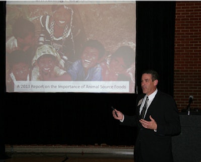 Bill Weldon, Elanco Animal Health, delivers a keynote address at the Chicken Media Summit.