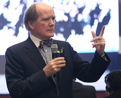 Dr. Pearse Lyons, founder and president of Alltech is presenting at the opening session of the Alltech China 20 Year Celebratory Summit.