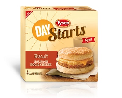 Tyson Foods has introduced its Tyson Day Starts breakfast line, which includes the sausage, egg and cheese biscuit.