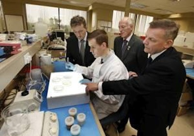 Alltech | (pictured left to right) Richard Murphy, research laboratory coordinator at Alltech European Bioscience Center, and Steven Griffin, research associate, welcome Maurice Boland, research director, along with Kevin Tuck, managing director of the Center.