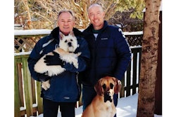 Courtesy Pipeline Pet Products | Pipeline Pet Products CEO Brad Hatt and President Kevin Treuer, with Cairn Terrier Luke and Great Dane Buddy, have focused on expansion as the best way to make their mark in the healthy pet products segment.