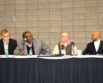 Poultry sustainability panel (left to right): Paul Helgeson, GNP Company; Langford Ruffin, Butterball; Jamie Burr, Tyson Foods; and Cameron Bruett, JBS USA/Pilgrim&rsquo;s.