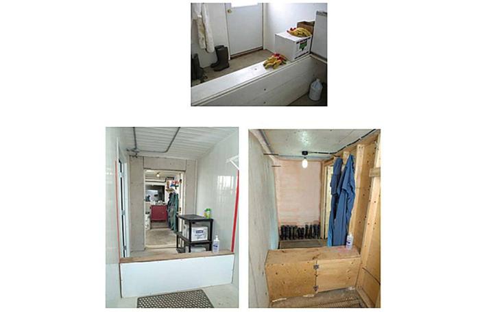 The Danish entry system provides a line of separation between the outside and the poultry housing area, and personnel are required to at least change footwear when crossing the line of separation.