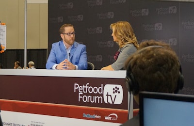 Dr. Ryan Yamka, senior vice president of research and development, quality assurance and regulatory affairs at Blue Buffalo, speaks with Petfood Forum TV at Petfood Forum in Kansas City, Missouri. | Photo by Austin Alonzo.