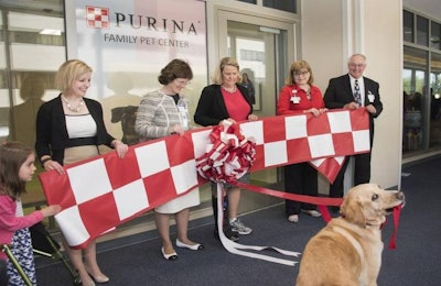The Purina Family Pet Center at St. Louis Children’s Hospital officially opened Wednesday with a ribbon tugging, led by a Golden Retriever-Labrador mix named “Happy Jack.” | Courtesy Purina
