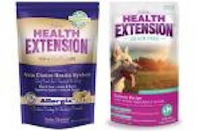 Health Extension Pet Care's old grain-free dog food packaging is on the left, and the new design is on the right. | Courtesy Health Extension Pet Care.
