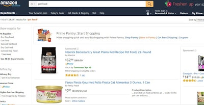 Among US pet owners purchasing pet food and pet products online, 54 percent purchased from Amazon.com, Packaged Facts says.