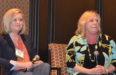Dietitians Amber Pankonin, left, and Leah McGrath caution attendees at the Animal Agriculture Alliance Stakeholders Summit that some dietitians get into the profession because they are activists. | Roy Graber