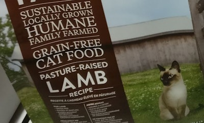 This label on a new product released by Open Farm at SuperZoo 2017 contains numerous claims about ethical issues. | photo by Tim Wall