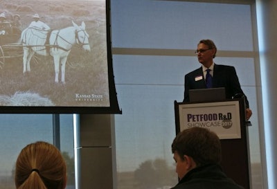 Kent Glasscock, president of the Kansas State University Institute for Commercialization, during his presentation at Petfood R&D Showcase 2017 on October 11 in Manhattan, Kansas, USA. | Tim Wall