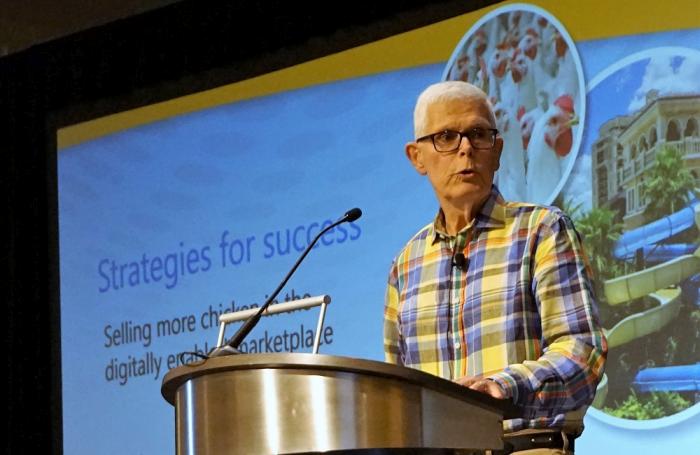 Bill Bishop, chief architect of Brick Meets Click, speaks as part of the 2018 Chicken Marketing Summit in Orlando, Florida.