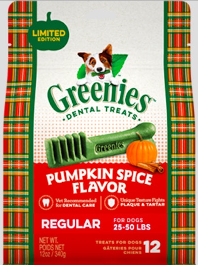 Nutro Co. Greenies Pumpkin Spice Flavor regular size dog dental treats