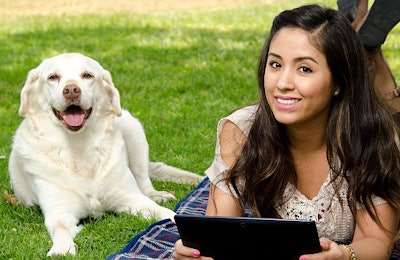 Woman Dog Computer Tablet Latina Online E Commerce