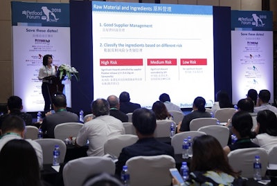 Grace Wang, QSHE manager-China for Diana Pet Food, presents on pet food safety during Petfood Forum China 2018. l ddphoto_zhanglei