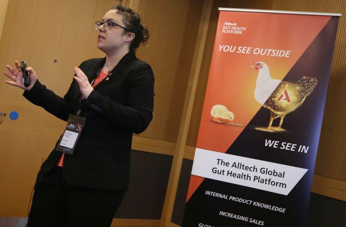 Dr. Kayla Price, Alltech Canada&rsquo;s poultry technical and research manager, explains benefits of organic mineral sources. (Alltech)