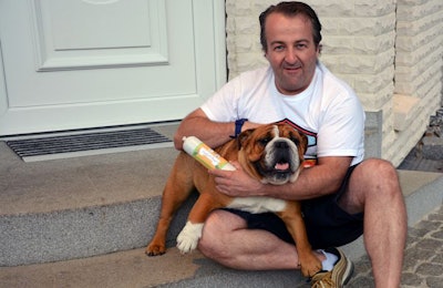 Lucky & Prince Founder and Owner Philipp Staudacher, here with one half of the company’s namesake duo, Lucky, the British Bulldog, wanted to create dog food that was nutrient-dense as well as convenient. | Photo courtesy Lucky & Prince