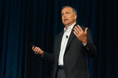 Chris DuBois, IRI, shares the results of an annual survey of chicken consumers at the 2019 Chicken Marketing Summit in Charleston, South Carolina. (Austin Alonzo)