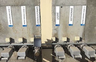 Liquid products are stored in tanks in the same warehouse and transferred directly to feed production. (Courtesy Adisseo)