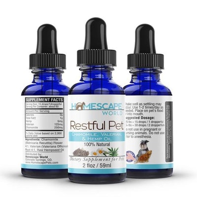 Homescape Pets Restful Pet hemp oil, chamomile and valerian for pets