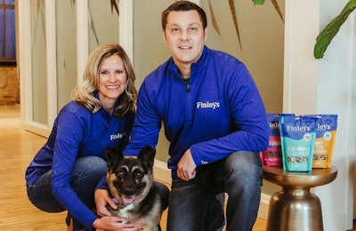 Finley’s Barkery co-founders Angie and Kyle Gallus, here with company namesake Finley the Pocket German Shepherd mix, are former special education teachers on a mission to grow inclusivity with the help of their dog treats. | (Courtesy Finley’s Barkery)