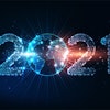 Futuristic New Year Digital Web Banner With Glowing Low Polygona