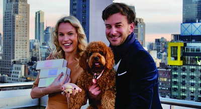 Bonne et Filou Founder and CEO Nicolas Nemeth, here with his wife Linzi and their Cavapoo Filou, took his cues from Filou when deciding to create a French macaron-inspired dog treat. | (Courtesy Bonne et Filou)