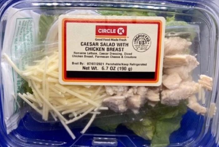 A recall of Tyson Foods chicken was expanded to include products like Circle K Caesar Salad with Chicken Breast, because the recalled chicken was used in the Circle K products. (FSIS)