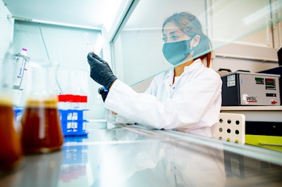 A researcher works in the lab at HiProMine’s facility in Robakowo, Poland.