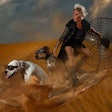 Post Apocalyptic Dog With Woman In Desert