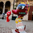 HAVANA, CUBA - NOVEMBER 26, 2015: Xico sculptures on San Francisco de Asis Square in Havana, Cuba. This 16 dog sculptures which symbolizes friendship and cultural exchanges among peoples are made by artists from Cuba and Latin America.