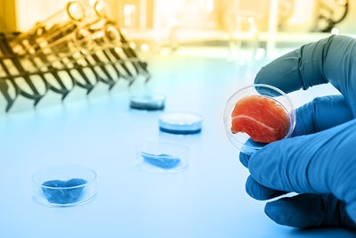Meat cultured in laboratory conditions from stem cells.