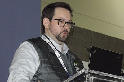 Jack Teague, CAT Squared senior technical sales manager, speaks during the 2023 International Production & Processing Expo. (Roy Graber)