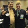Oklahoma State University Professor Jerry Fitch and Logan Graber do their impressions of university mascot Pistol Pete between sessions at the 2023 Animal Agriculture Alliance Stakeholder's Summit. (Roy Graber)