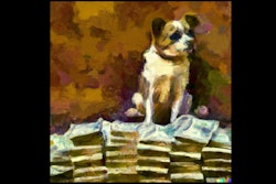 Dall·e 2023 05 09 11 59 43 Impressionist Painting Of Dog Sitting On Pile Of Money