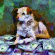Impressionist Painting Of Dog Sitting On Pile Of Money