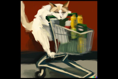 Dall·e 2023 05 18 13 58 38 Digital Art Of A Cat Pushing A Grocery Cart